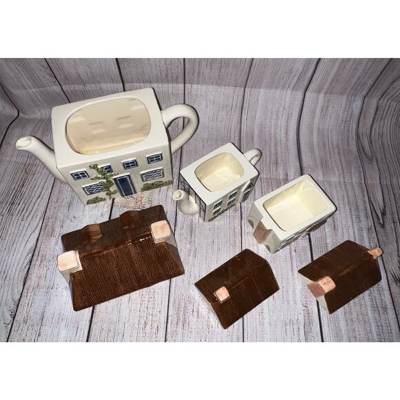 Haldon Group Blue Cream Ceramic Kitchen English Cottage Village Town Tea Set 3x - Picture 4 of 16